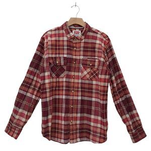 Levi's Plaid Shirt Mens Medium Red Long Sleeve Button Up Southwest Cowboy Cotton